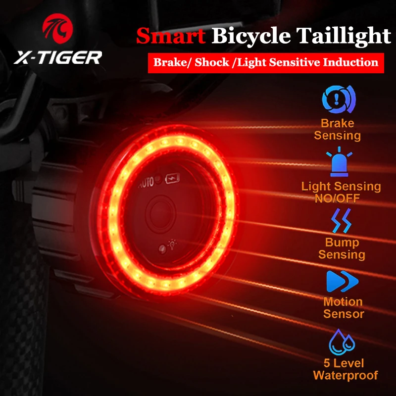 X-TIGER bicicletta Smart Auto Brake Sensing Light impermeabile LED ricarica ciclismo fanale posteriore bici luce posteriore avverte fanale posteriore della bicicletta