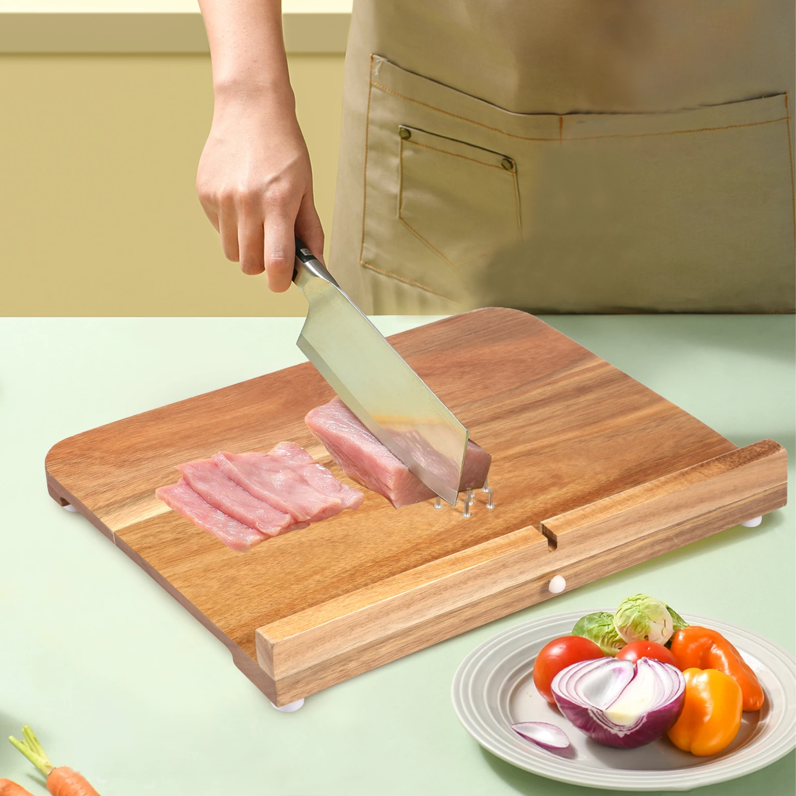 Holzschneidebretter, Obst- und Gemüse-Schneidebretter mit Spike, glatte Oberfläche, behindertengerechtes Küchenbrett für behinderte Personen Image