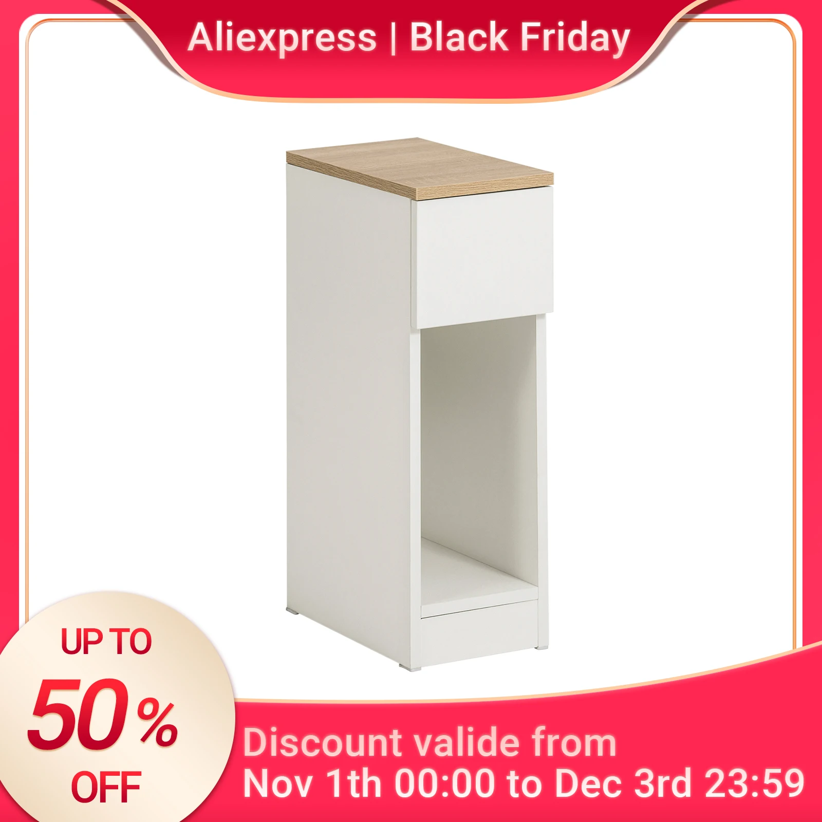 SoBuy FBT111 Nachttisch mit Schublade für Boxspringbett Sofatisch Beistelltisch schmal Telefontisch Nachtschrank