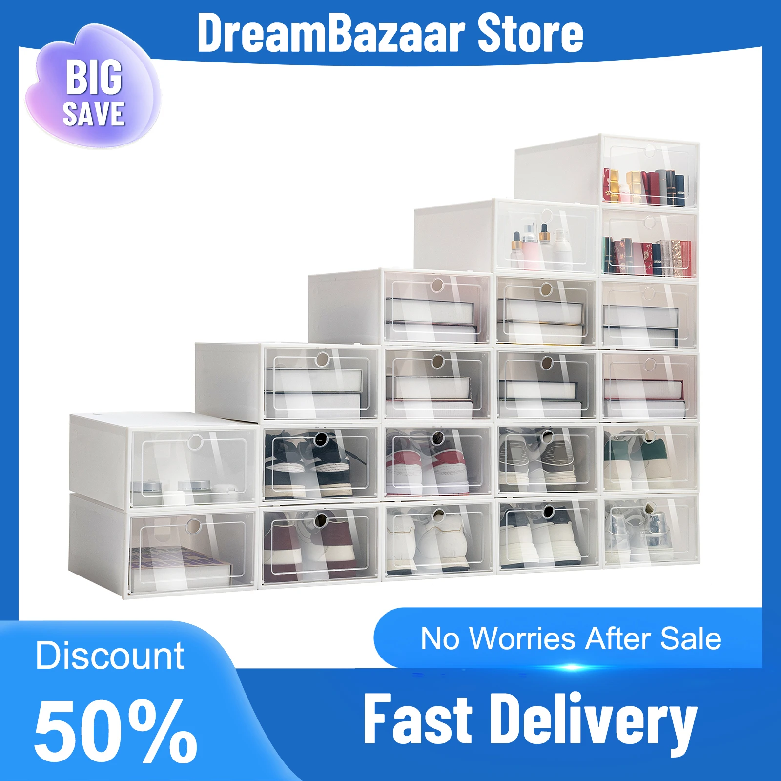 20er-Pack faltbare Schuh-Aufbewahrungsbehälter, staubdicht, transparent, stapelbar, platzsparend, Organizer, DIY-Platierung, Weiß