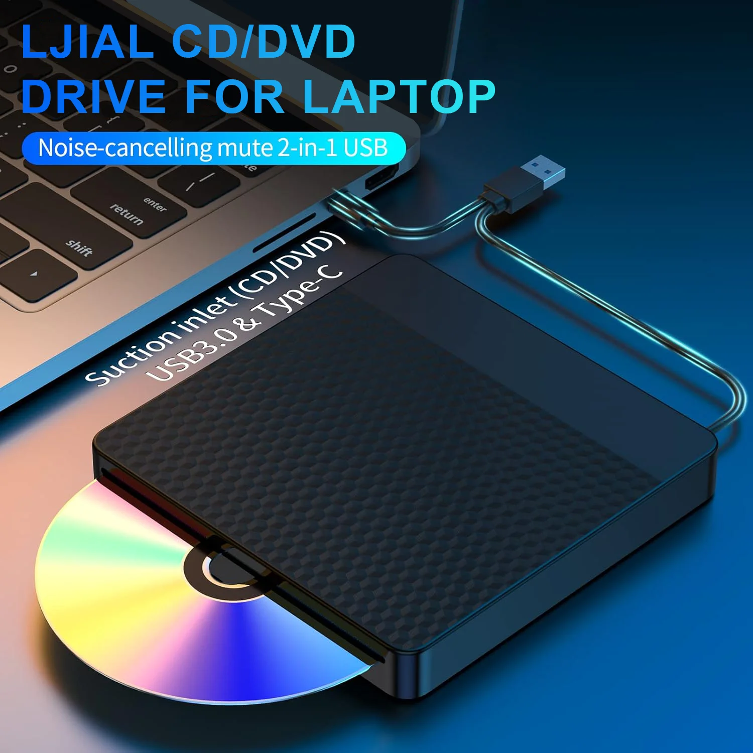 Externes CD/DVD-Laufwerk, USB 3.0 Typ-C, Slot-in-CD, DVD-Brenner, Player, CD-ROM-Schreibgerät, optisches Laufwerk für Laptop, Desktop-PC Image