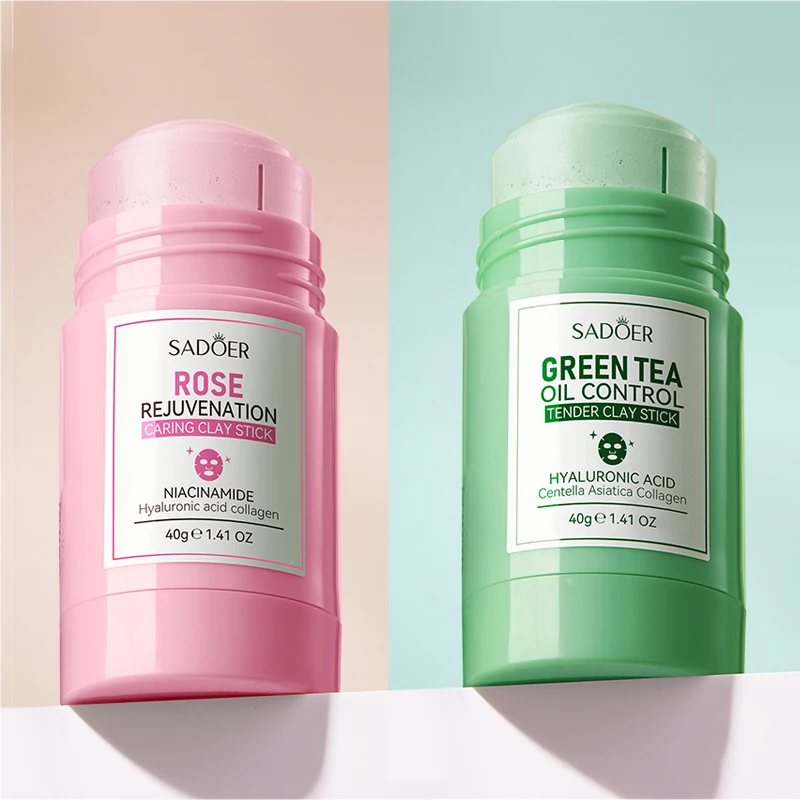 SADOER Grüner Tee Rose Schlamm Gesichtsmaske Stick Ton Gesichtsmasken Feuchtigkeitsspendend Entfernen Mitesser Anti-Aging Gesichtsreinigung Schlammmasken Image