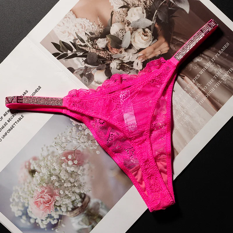 Spitze Sexy Mädchen Frauen Höschen Nahtlose Unterwäsche Strass G String Brief Transparent Tanga Für Weibliche Low Rise Damen Briefs Image