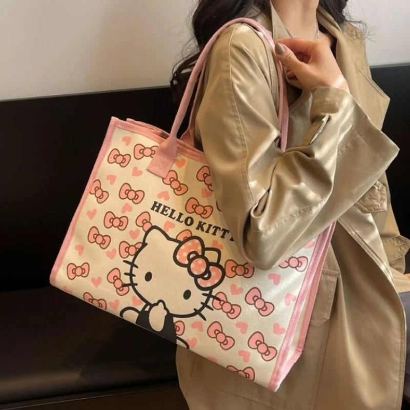 Hallo Kitty Alle Spiel Retro Leinwand Tasche Frauen Pendler Schulter Handtasche Mädchen Student Große Kapazität Cartoon Schultasche mädchen Geschenke