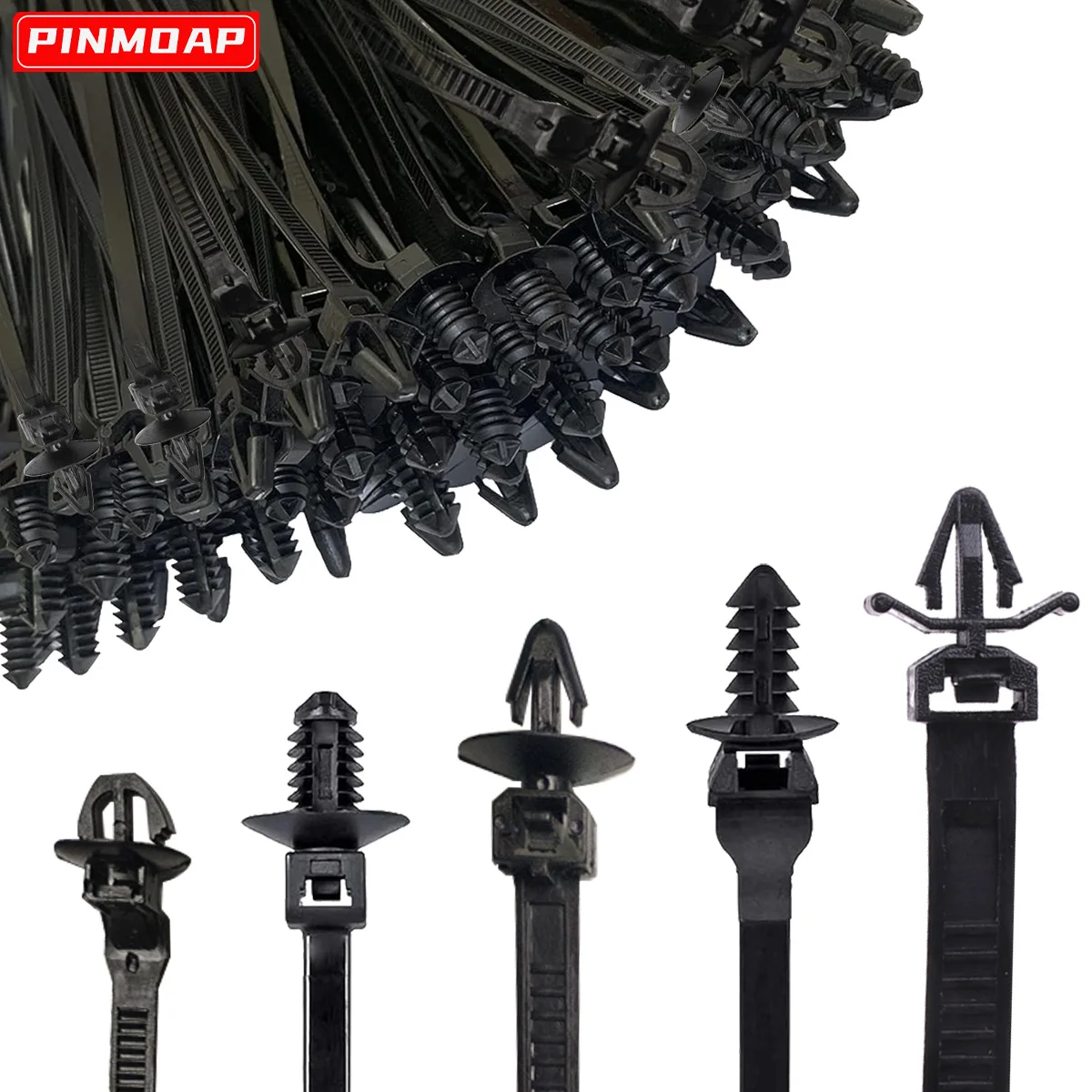 PINMOAP 25 Stück selbstsichernde Nylon-Kabelbinder mit Push-Fit-Design, Kombination aus Befestigungsclips für Kabelbaum für Automobilmotoren Image