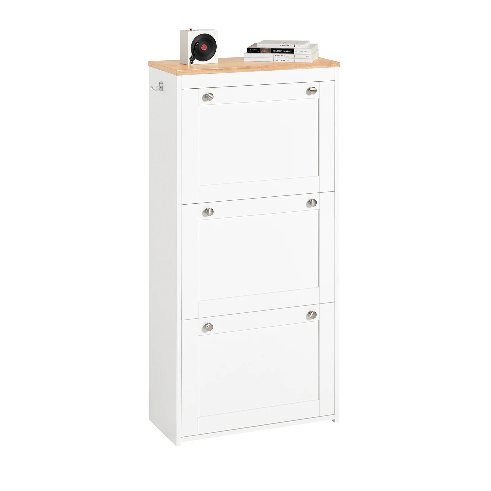 SoBuy FSR144-WN Schuhkipper Schuhschrank mit 3 Klappen Schuhablage Schuhregal Schuhkommode mit 2 Haken