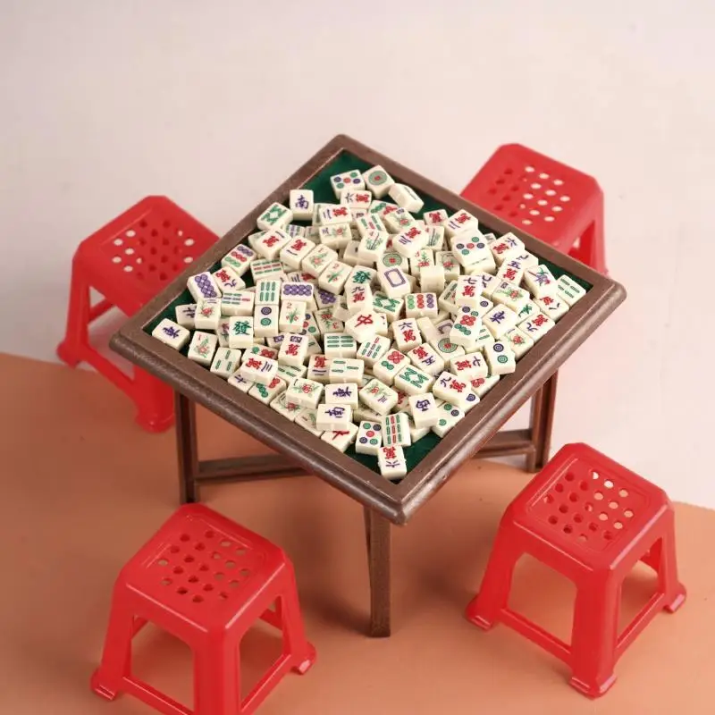 1 ensemble 1:12 maison de poupée Miniature Mahjong Table et chaise modèle meubles maison modèle décor jouet maison de poupée accessoires