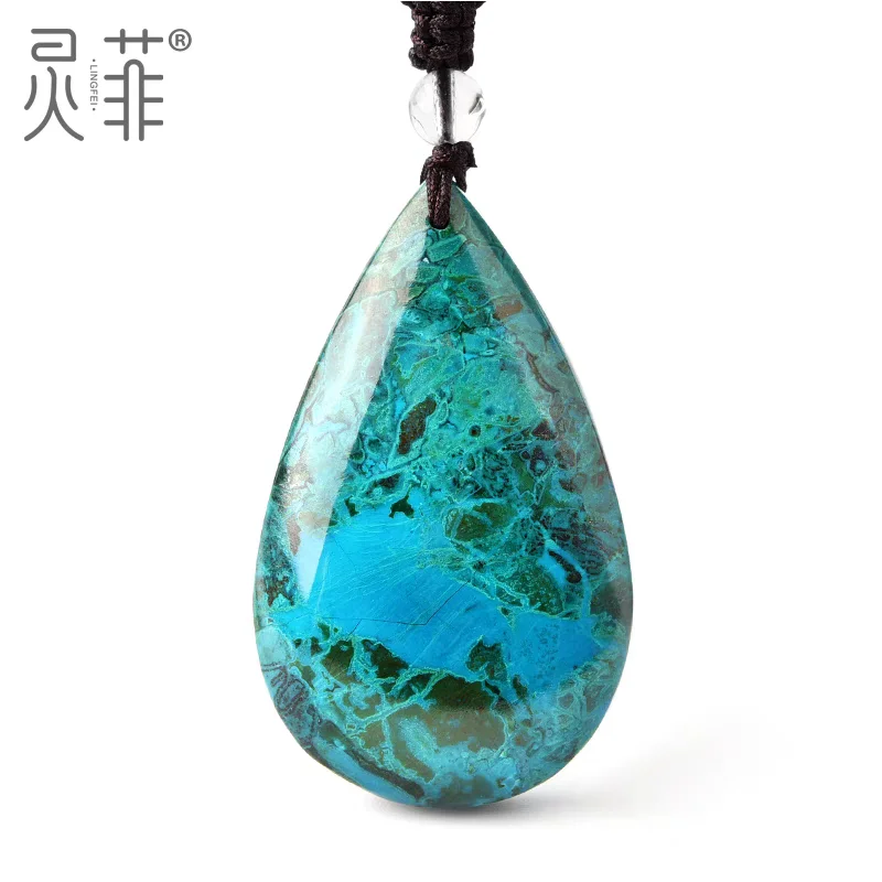 Natürliche blaue Azurit-Malachit-Anhänger-Halskette, Chrysokoll, seltener Edelstein für Damen und Herren, Wassertropfen-Malachit-Halskette, AAAAAA Image