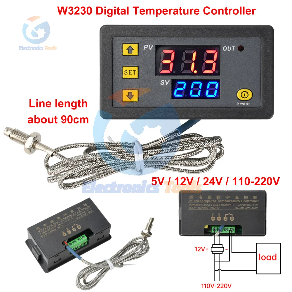 W3230 Digitaler Temperaturregler -60 ~ 500 °C K-Typ Thermostatregler Heizung Kühlung Steuerschalter 5 V 12 V 24 V 110–220 V Image