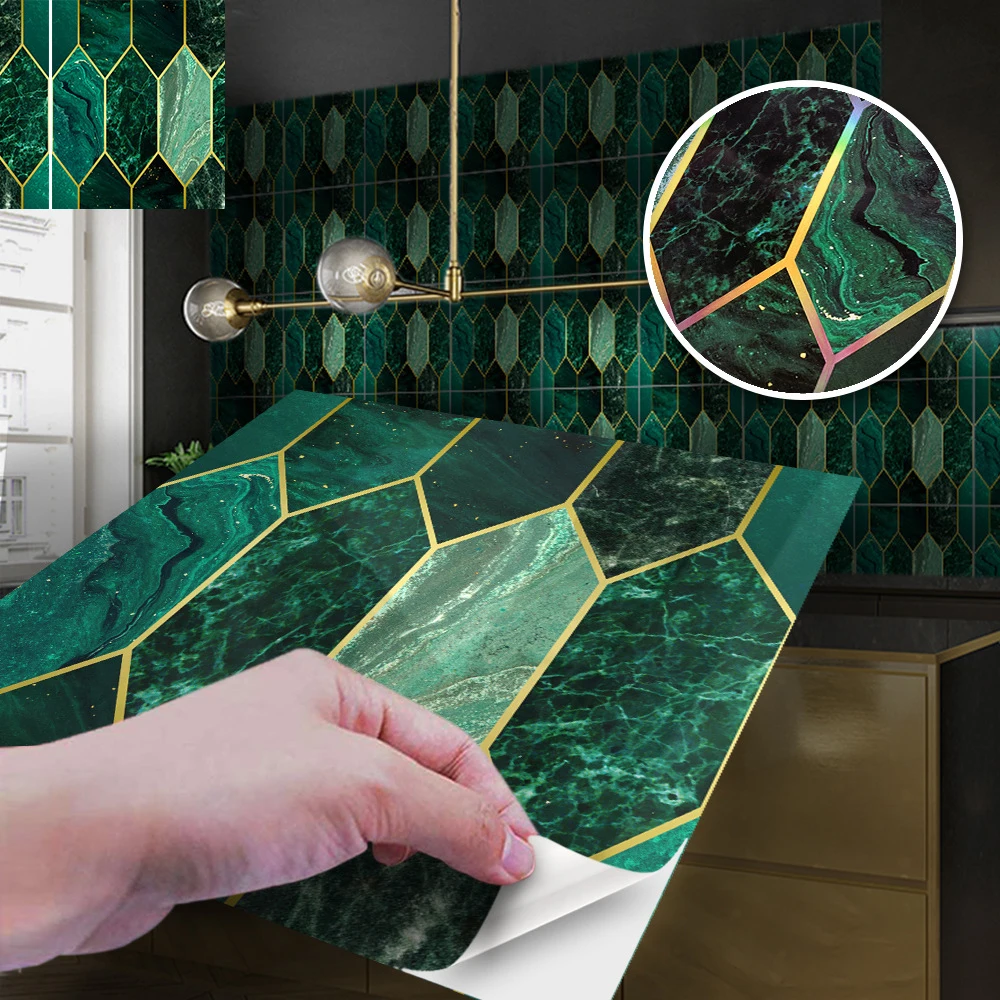Ziegel Wasserdichte Tapeten 20 teile/los Grün Bronzing Mosaik Fliesen Aufkleber Schlafzimmer Wohnzimmer Dekoration Wand Aufkleber