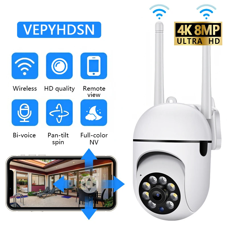 8MP Wifi IP Drahtlose Sicherheit Überwachung PTZ Kamera 4X Zoom Kameras Tracking Zwei-wege Audio HD Nacht Farbe Cam Image