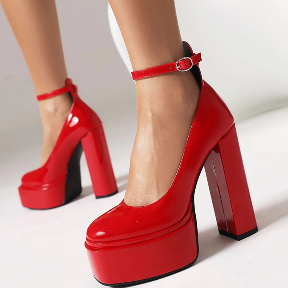 Plateau-Pumps, klobiger Absatz, Knöchelriemen-Schuhe, 2023, Frühling, Sommer, Mode, sexy Mary Janes, Hochzeitsschuhe, Pumps, große Größe 48