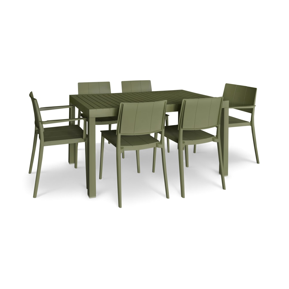 Ensemble de repas table et fauteuils en polypropylène vert 6 places