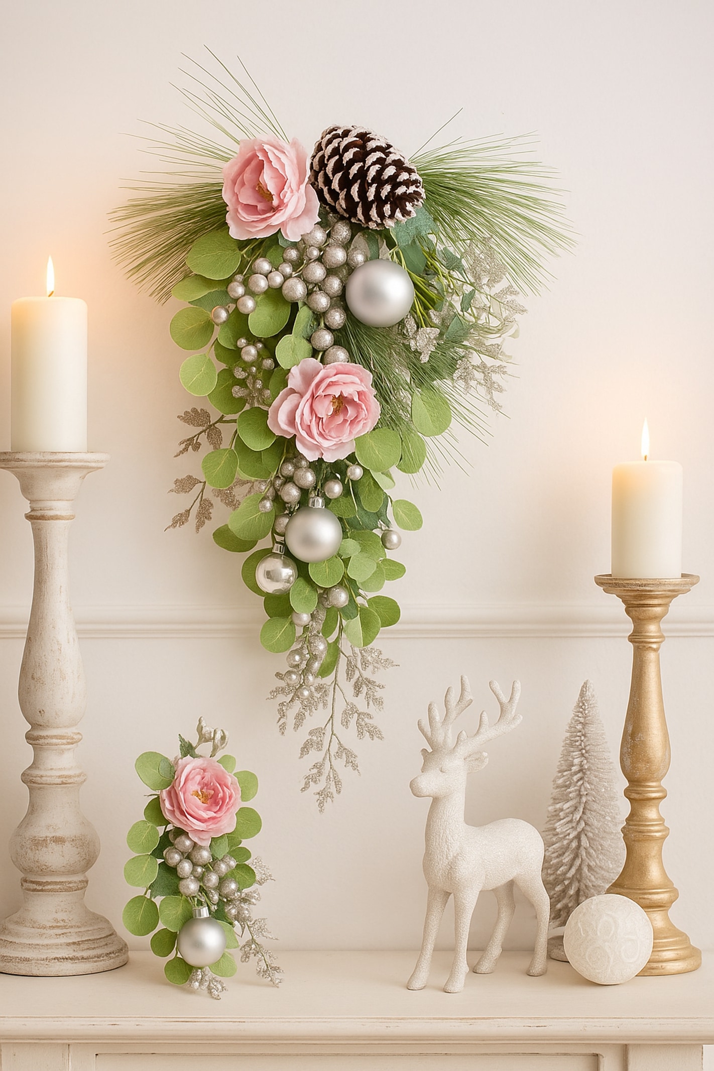 Kunstblume I.GE.A. "Wandhänger Päonie/Beeren", rosa, B:30cm H:70cm L:14cm, Polyester, Kunstpflanzen