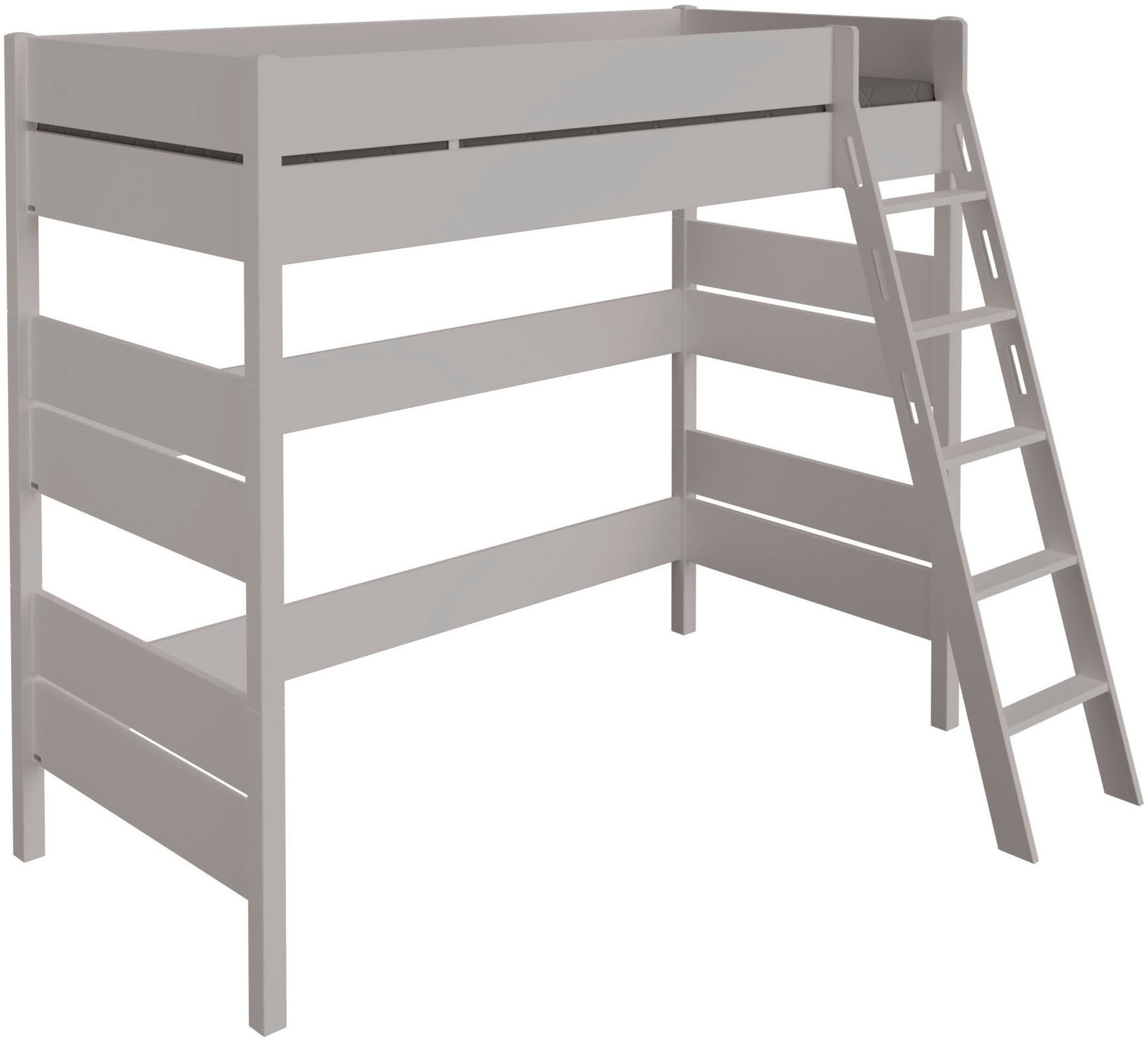 Spielbett PAIDI "TIAGO in verschiedenen Größen und Farben, Hochbett mit Leiter", kieselgrau, kieselgrau, kieselgrau, B:153,8cm H:180,6cm L:210,4cm, Betten