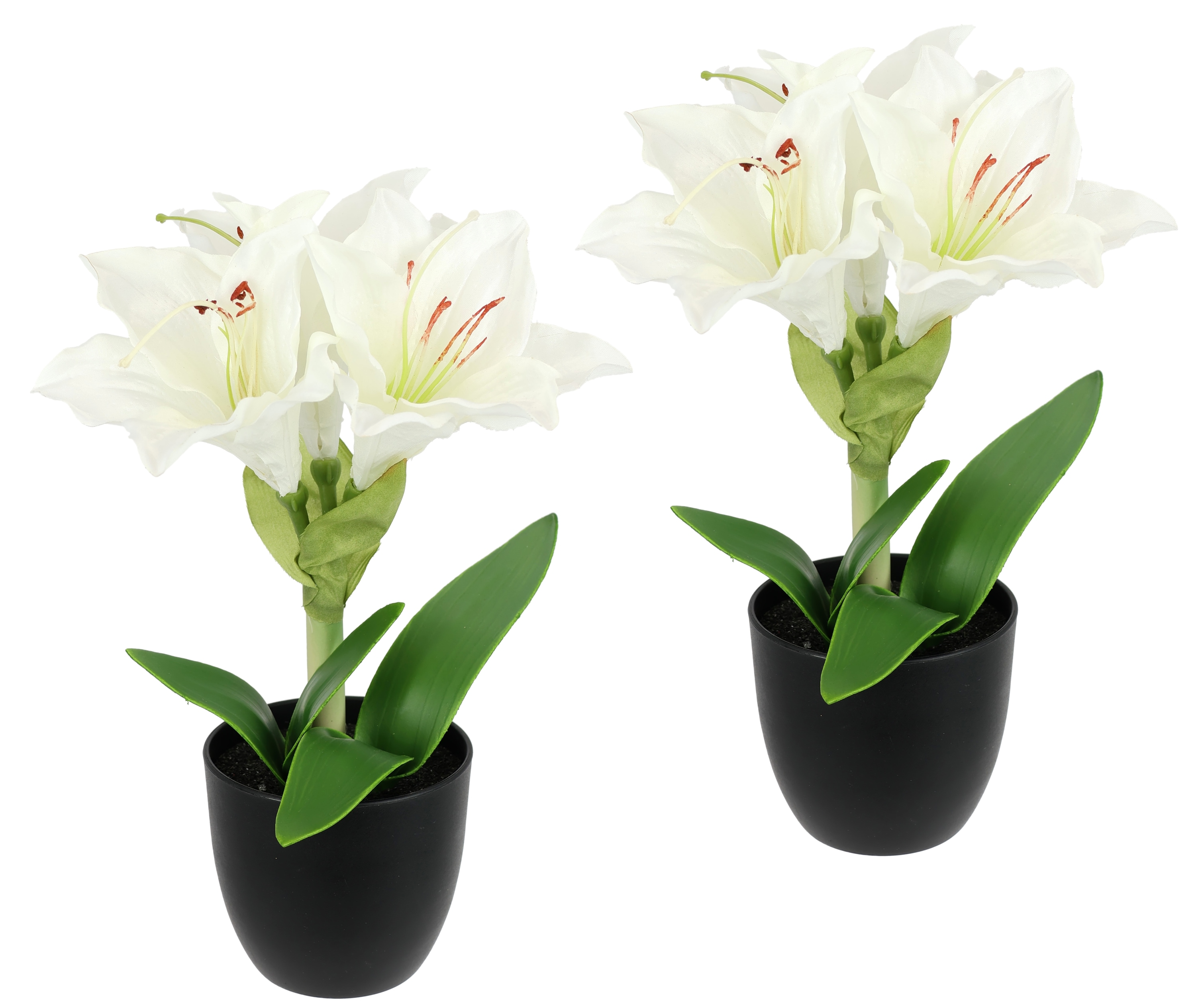 Kunstblume I.GE.A. "Amaryllis im Topf", weiß, B:17cm H:28cm L:14cm, Polyester, Kunstpflanzen