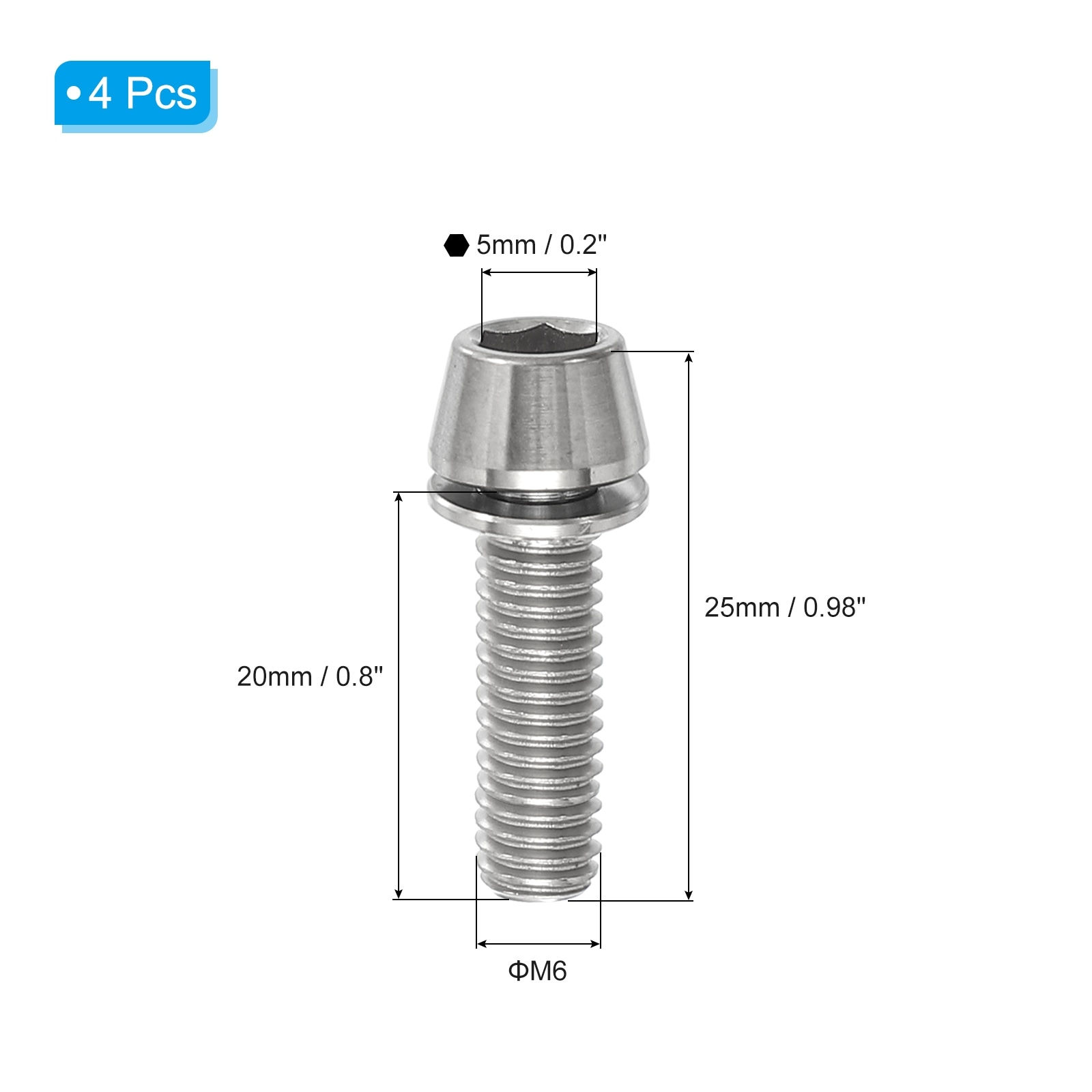 Titanium Bicycle Stem Bolt, Hex Tapered Head Bolt Mountain Bike Screw Replacement with Washer for Bicycle Stem Parts