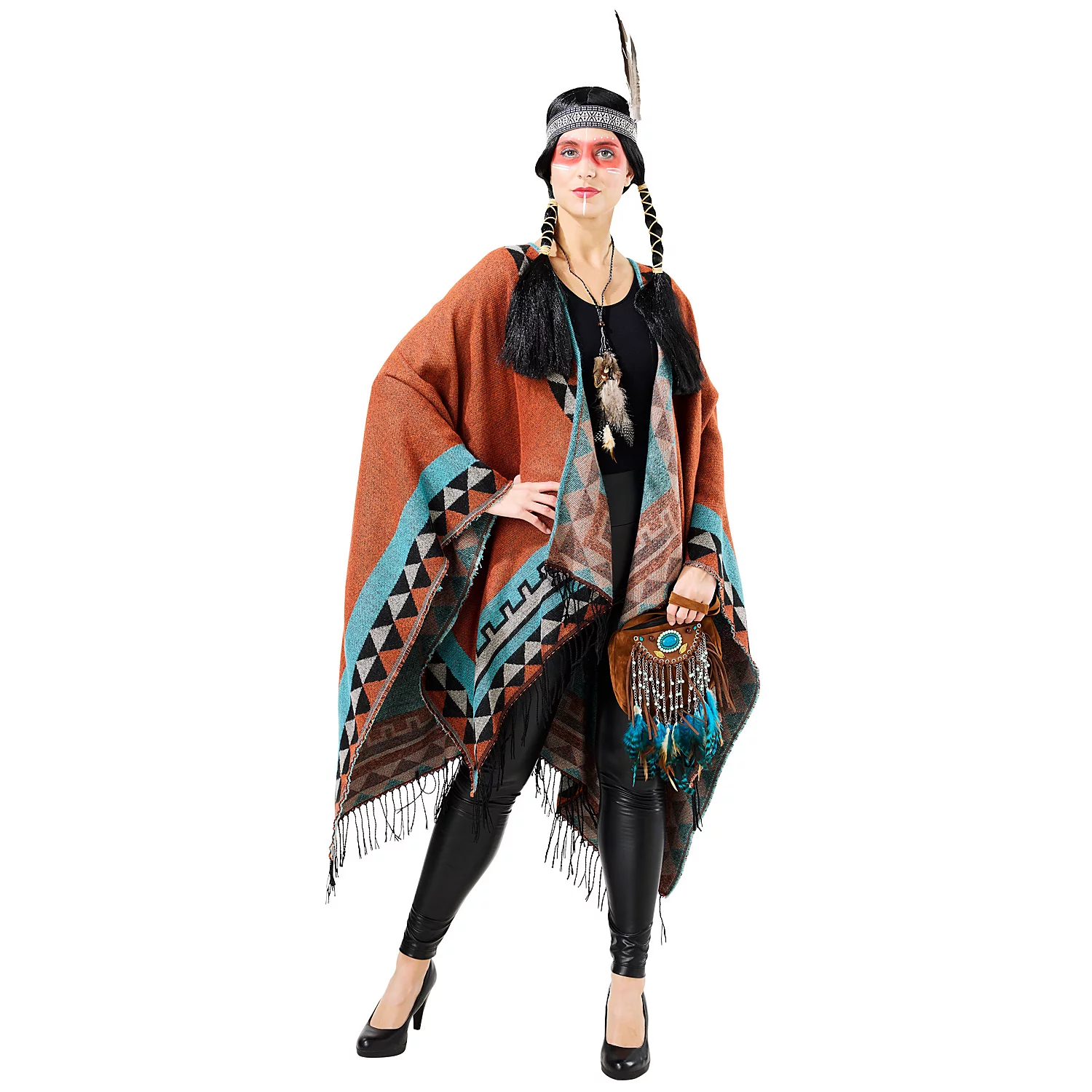 Poncho Pocca unisex, türkis-braun