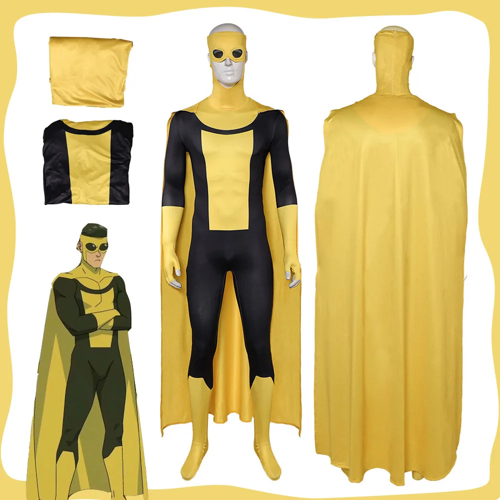 Invincible Mark Grayson Cosplay Männer Fantasy Gelb Overall Umhang Kostüm Männlicher Body Maske Verkleidung Outfits Halloween Karneval Image