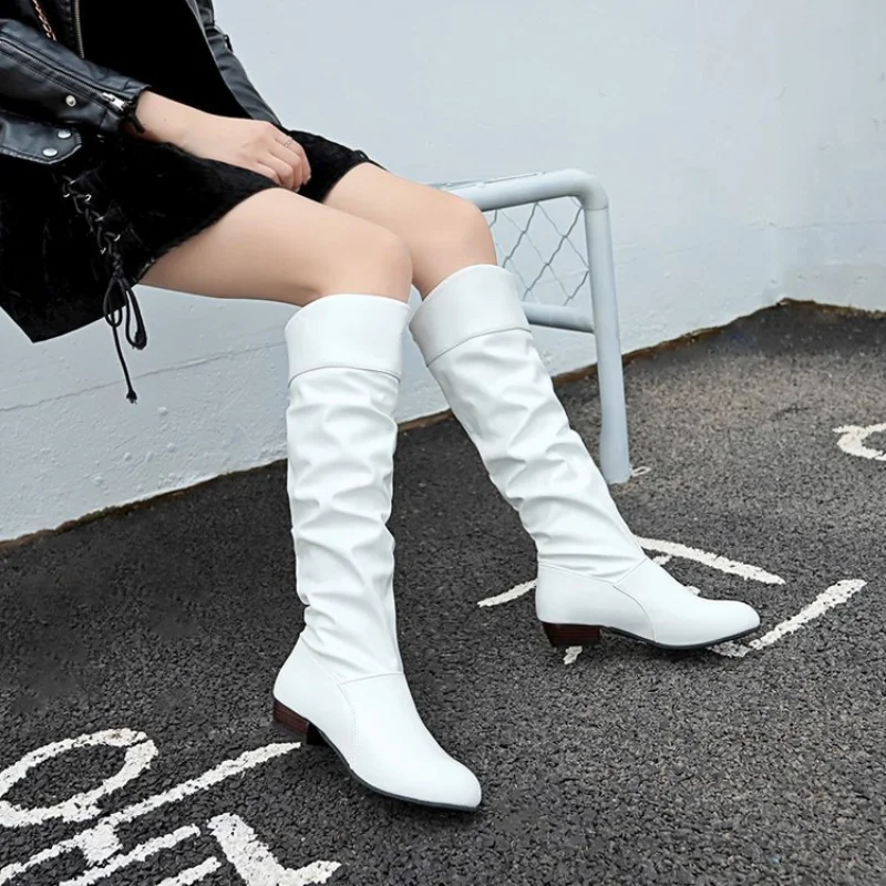 Herbst und Winter Neue Kniehohe Stiefel Frauen Designer Ferse Hohe Schwarze Stiefel frauen Leder Stiefel Plus Größe 35-43 Botas De Mujer