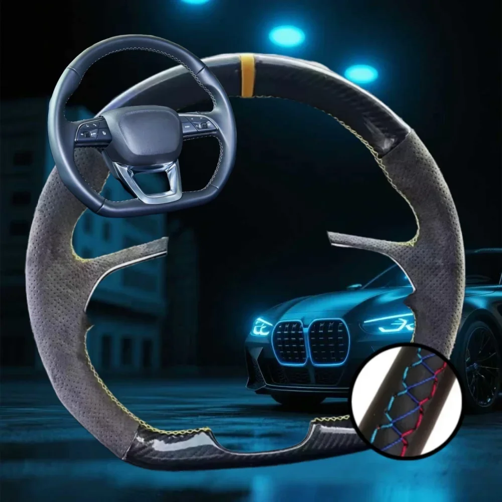 Maßgeschneiderte Auto-Lenkradabdeckung für Audi Q5 SQ5 2017–2019 Q3 Q8 SQ8 2018 2019, Autozubehör, handgenähte Lenkfolie Image