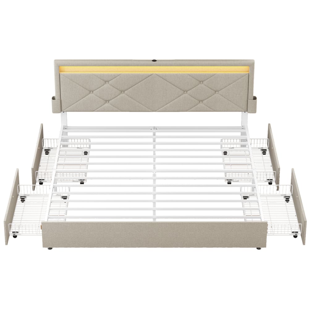 Lit double 160 x 200 cm tête de lit rembourrée ajustable beige