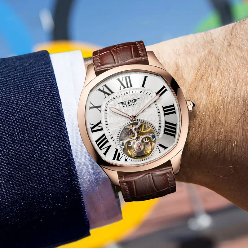 2023 PINDU neue herren uhr top marke luxus automatische mechanische uhr 3atm wasserdicht leucht design uhr herren uhr Image