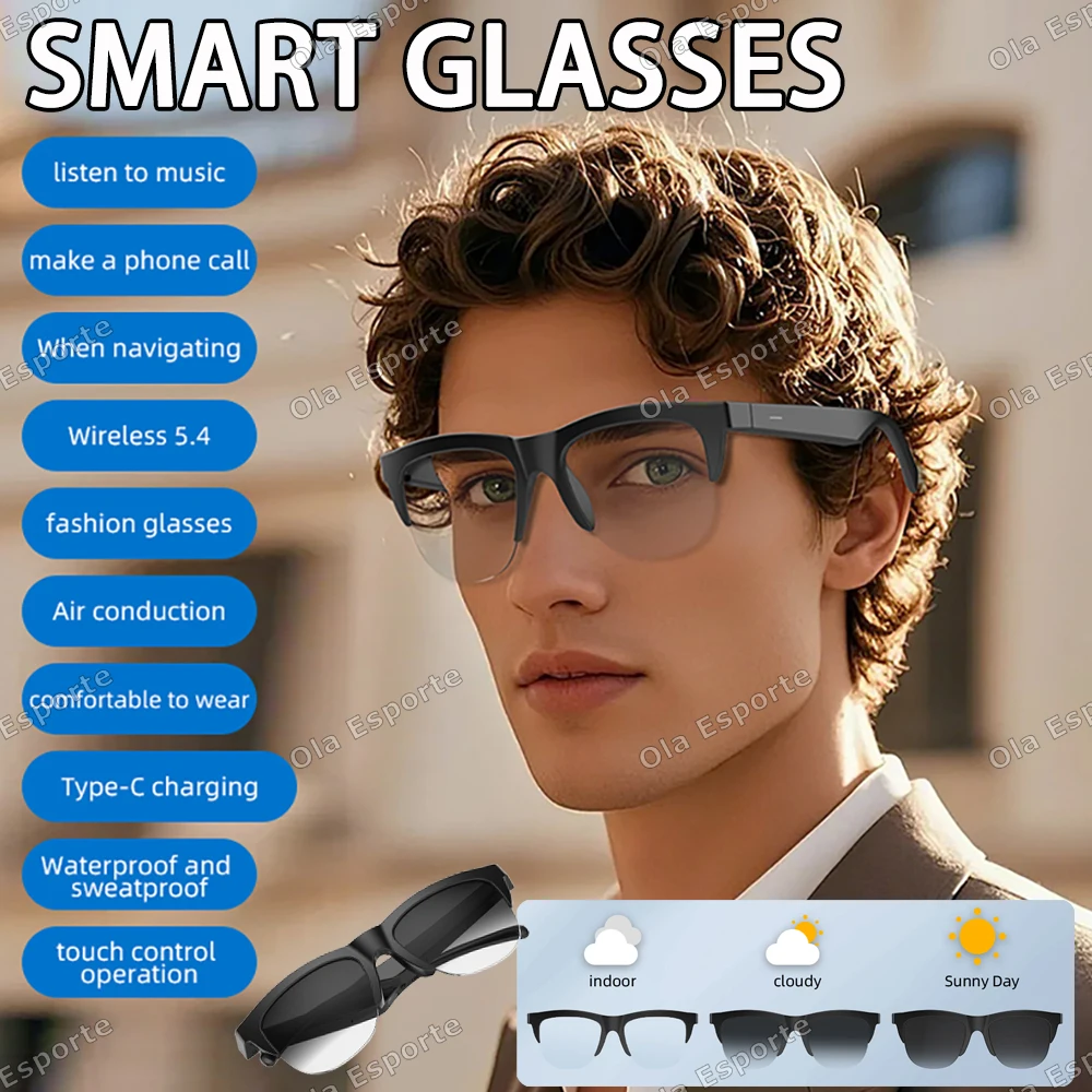 Neue Smart Bluetooth V5.3 Sonnenbrille Brille Anruf Outdoor Sport Kopfhörer HIFI Schwarz Technologie Anti-touch UV Für Männer Und Frauen Image