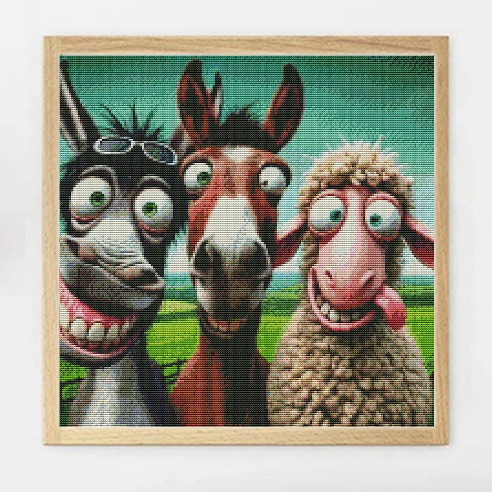 Momoart Stickerei Schafe Pferd Esel Tier 11ct Gedruckt Leinwand Handarbeiten Kreuz Stich Cartoon DIY Neue Ankunft Handgemachtes Geschenk Image