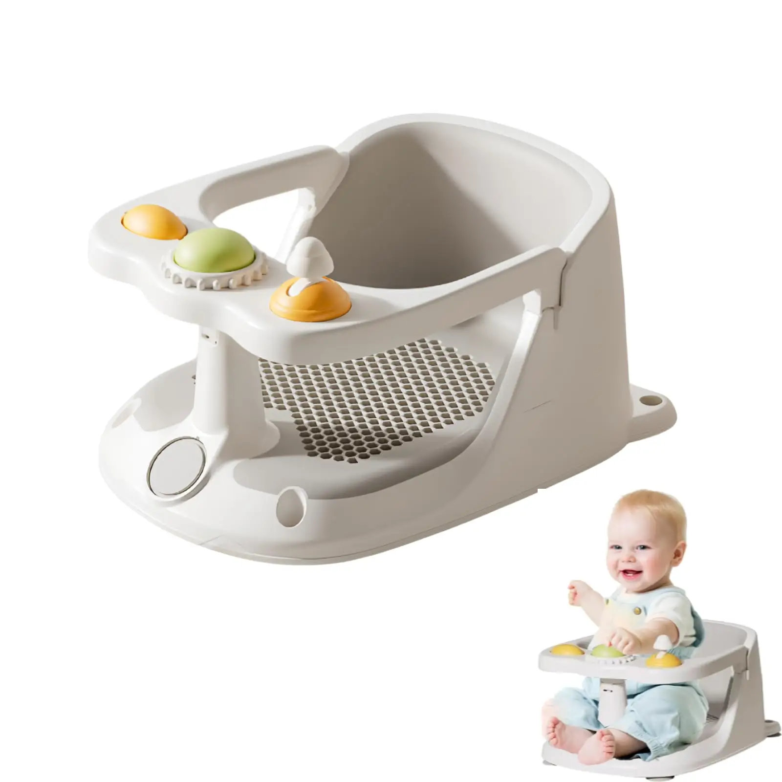 Baby-Badestuhl, rutschfeste PVC-Badewanne mit sicherer Saugkraft, Kleinkind-Dusche, 6 m + multifunktionale Badehilfe für Familien Image
