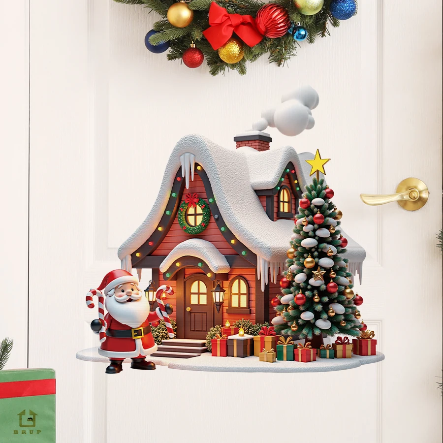 Weihnachtsmann Schneehäuse Wandaufkleber abnehmbare PVC Home Decor für Schlafzimmer Wohnzimmer Eingangshalle Home Dekoration Wandtattoo