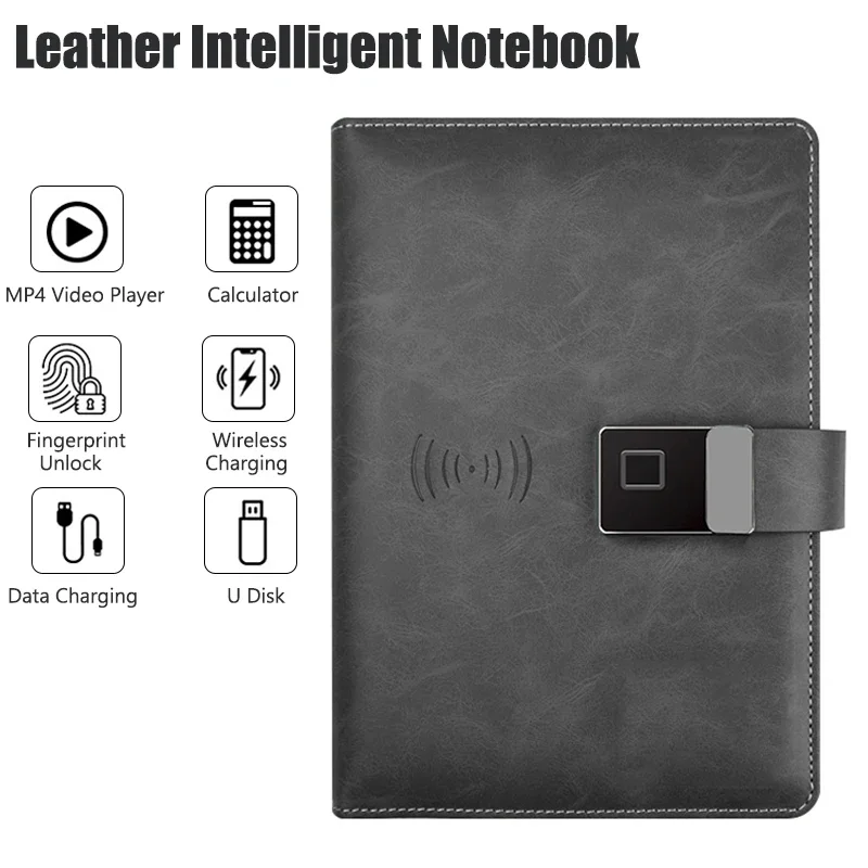 Intelligentes Notizbuch mit Fingerabdruckschloss ohne Stift, kabelloses Laden, MP4-Player, Zeichnen, Schreiben für Business, Büro, intelligenter Notizblock Image