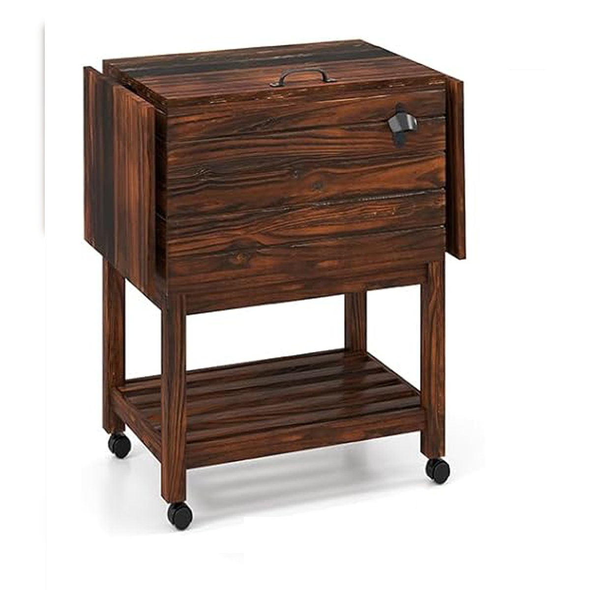 COSTWAY SOARS 51 Liter Rollende Kühlbox, Mobiler Outdoor-Bar 128 x 42.5 x 74 cm, Haltedauer 2-4H, 2 Klappbare Seitenregale, 4 Universalräder Image