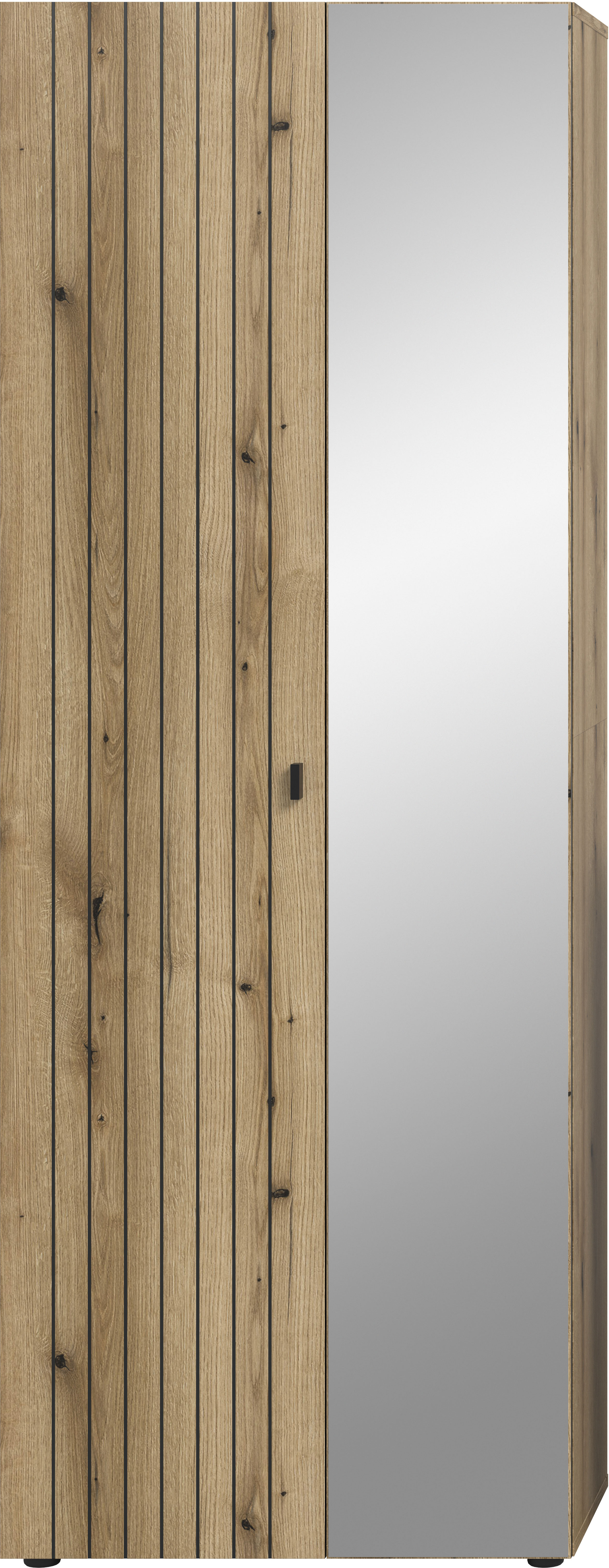 Garderobenschrank HOME AFFAIRE "TATIO, Höhe 192 cm, Rillenoptik, Spiegeltür", evoke oak nachbildung, B:70cm H:192cm T:37cm, FSC-zertifizierter Holzwerkstoff, Schränke, Garderobenschrank, Garderobenschrank, Flurschrank, Dielenschrank
