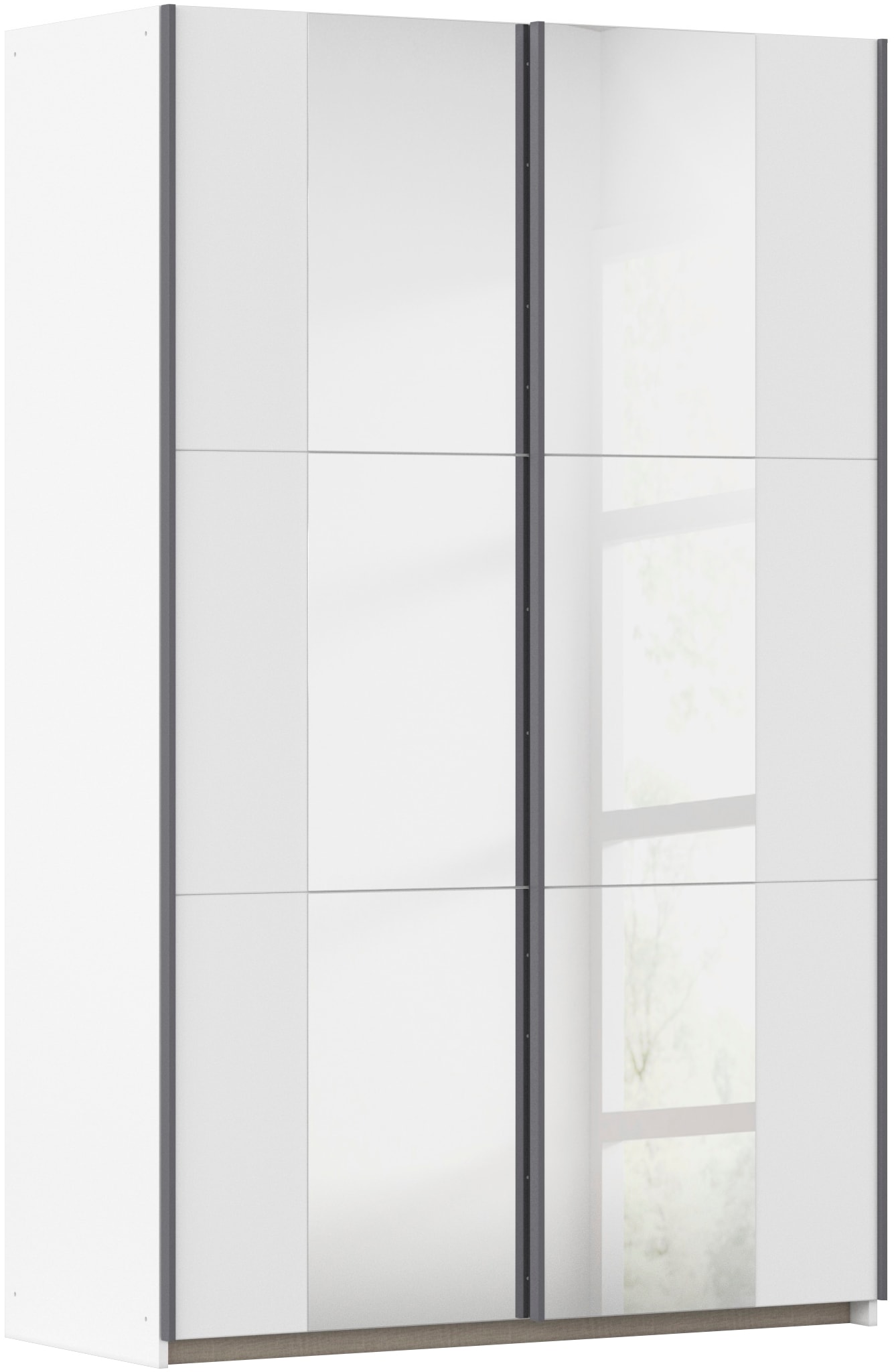 Schwebetürenschrank RAUCH "Kleiderschrank Drehtürenschrank Schrank Garderobe KRONACH TOPSELLER", weiß (alpinweiß, griffleisten grau, 2 spiegel), B:131cm H:210cm T:59cm, Holzwerkstoff, Schränke, Schwebetürenschrank, mit Spiegel und viel Stauraum,...