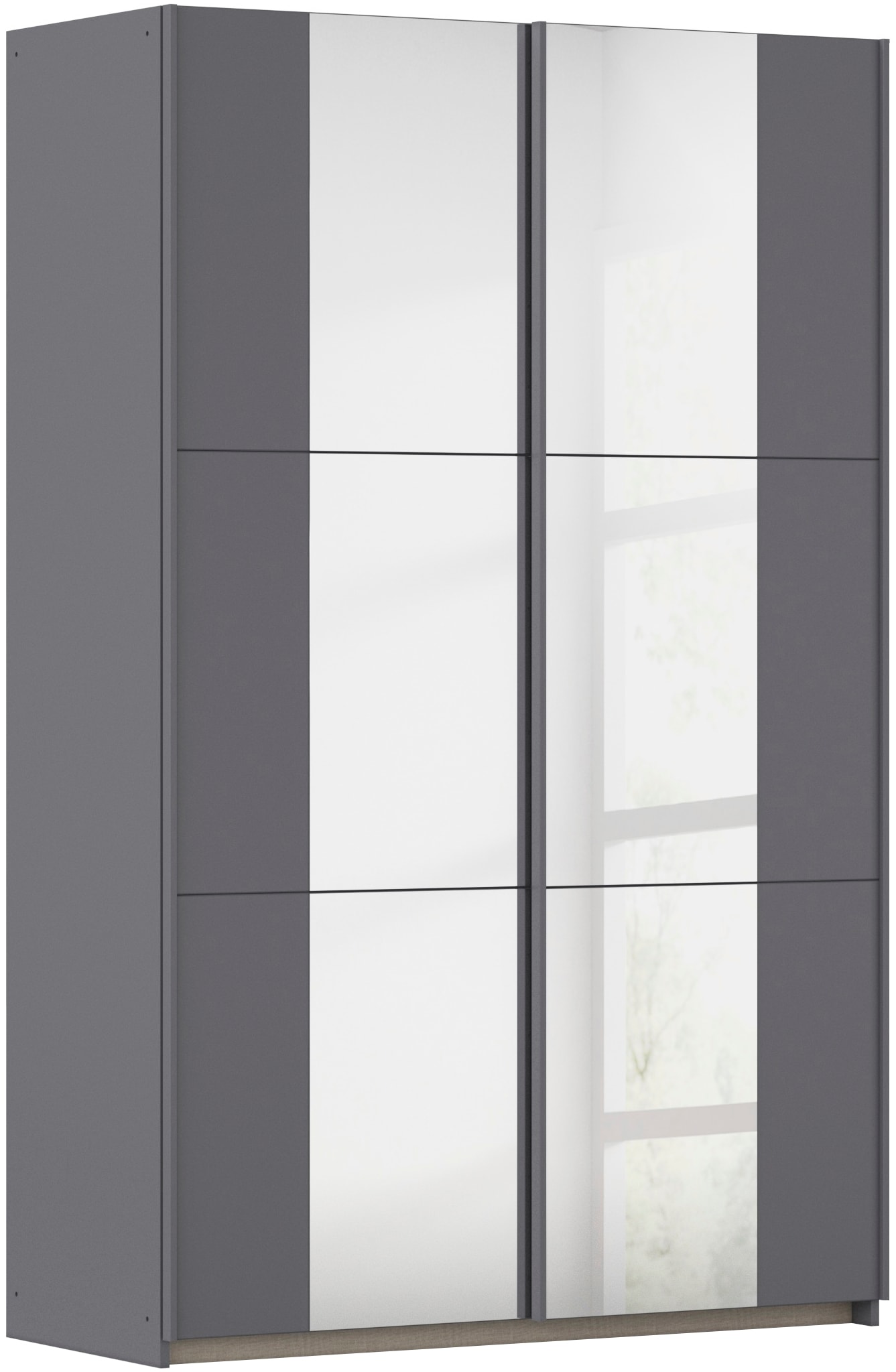 Schwebetürenschrank RAUCH "Kleiderschrank Drehtürenschrank Schrank Garderobe KRONACH TOPSELLER", grau (graumetallic, griffleisten grau, 2 spiegel), B:131cm H:210cm T:59cm, Holzwerkstoff, Schränke, Schwebetürenschrank, mit Spiegel und viel Stauraum,...