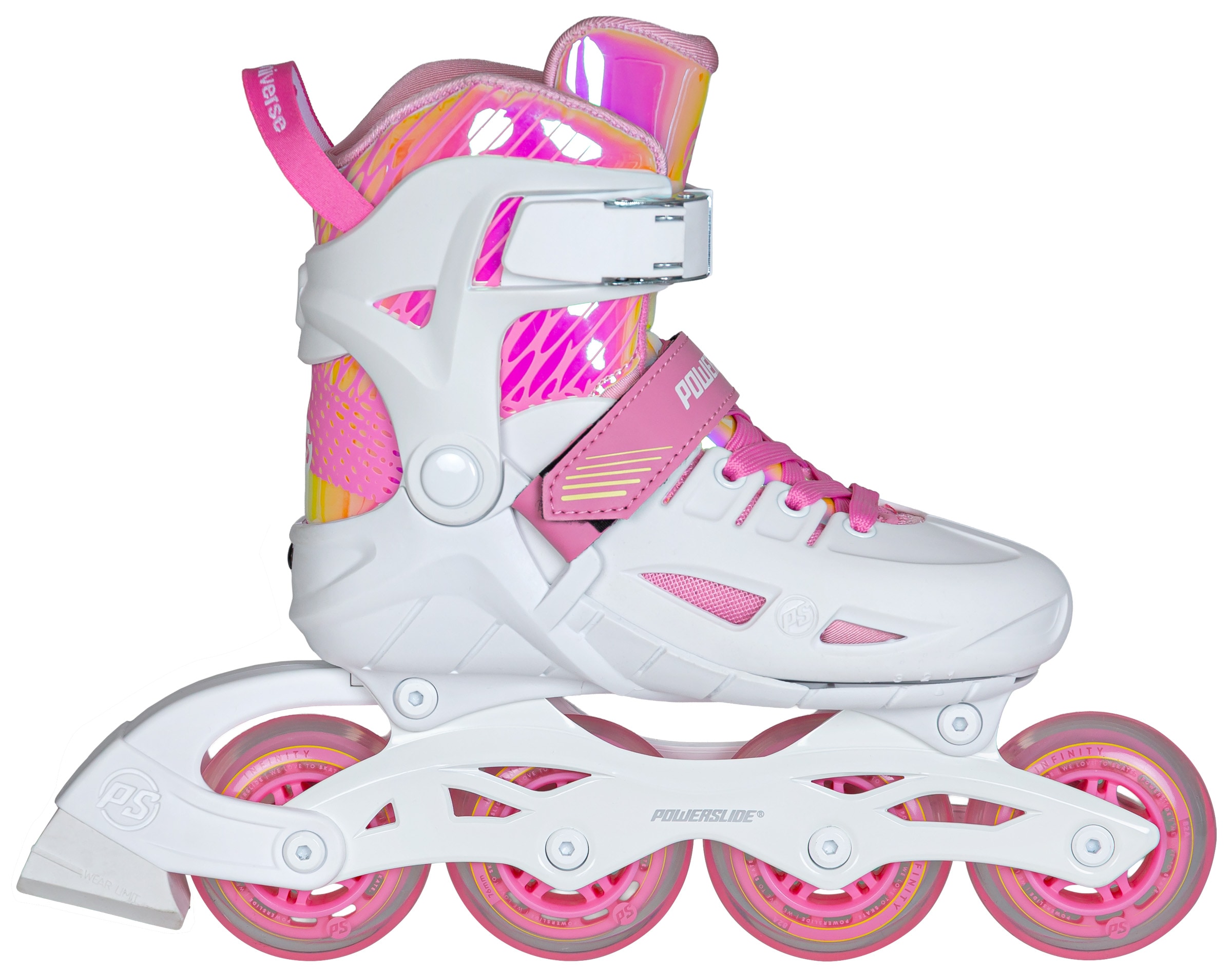 Inlineskates POWERSLIDE "Universe Pink 4W Kids adj" Gr. 37, weiß, Inlineskates_Rollschuhe, Kinder, 37/40 (bis 80 kg), Kunststoff