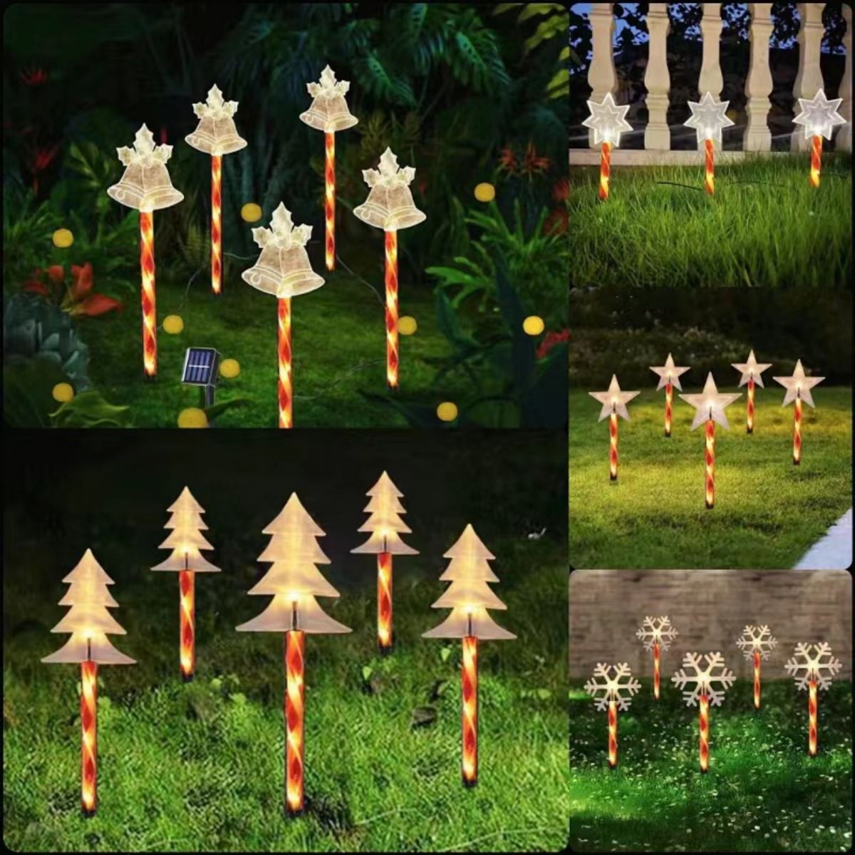 Red Tube LED Solar Pentagram , Outdoor Waterproof Lawn Light, Snowflake Christmas Tree Bell Courtyard Decoration five pointed Star