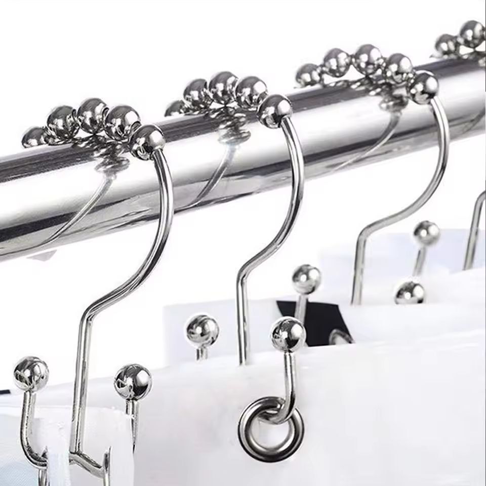 Premium Double Sided Shower Curtain Hooks Smooth Glide Metal Rings For Easy Bathroom Curtain Hanging 12