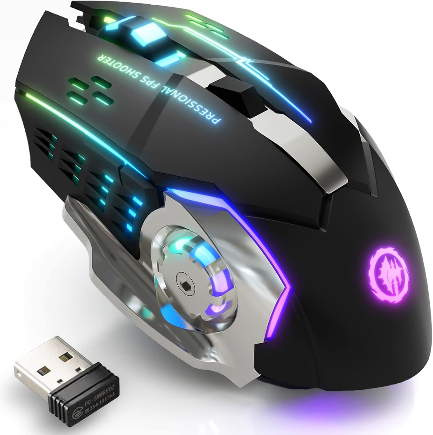Wireless Gaming Mouse With Rechargeable Battery, Silent Bluetooth, Backlight PC Gamer Mouse, USB Mechanical Mouse black