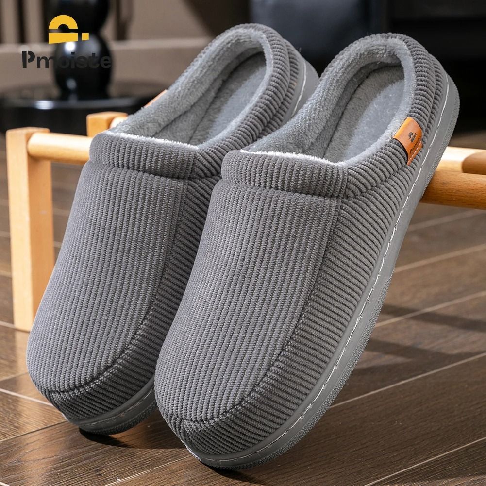 Warm Slippers For Men Memory Foam Non Slip Corduroy House Shoes us 8 gray