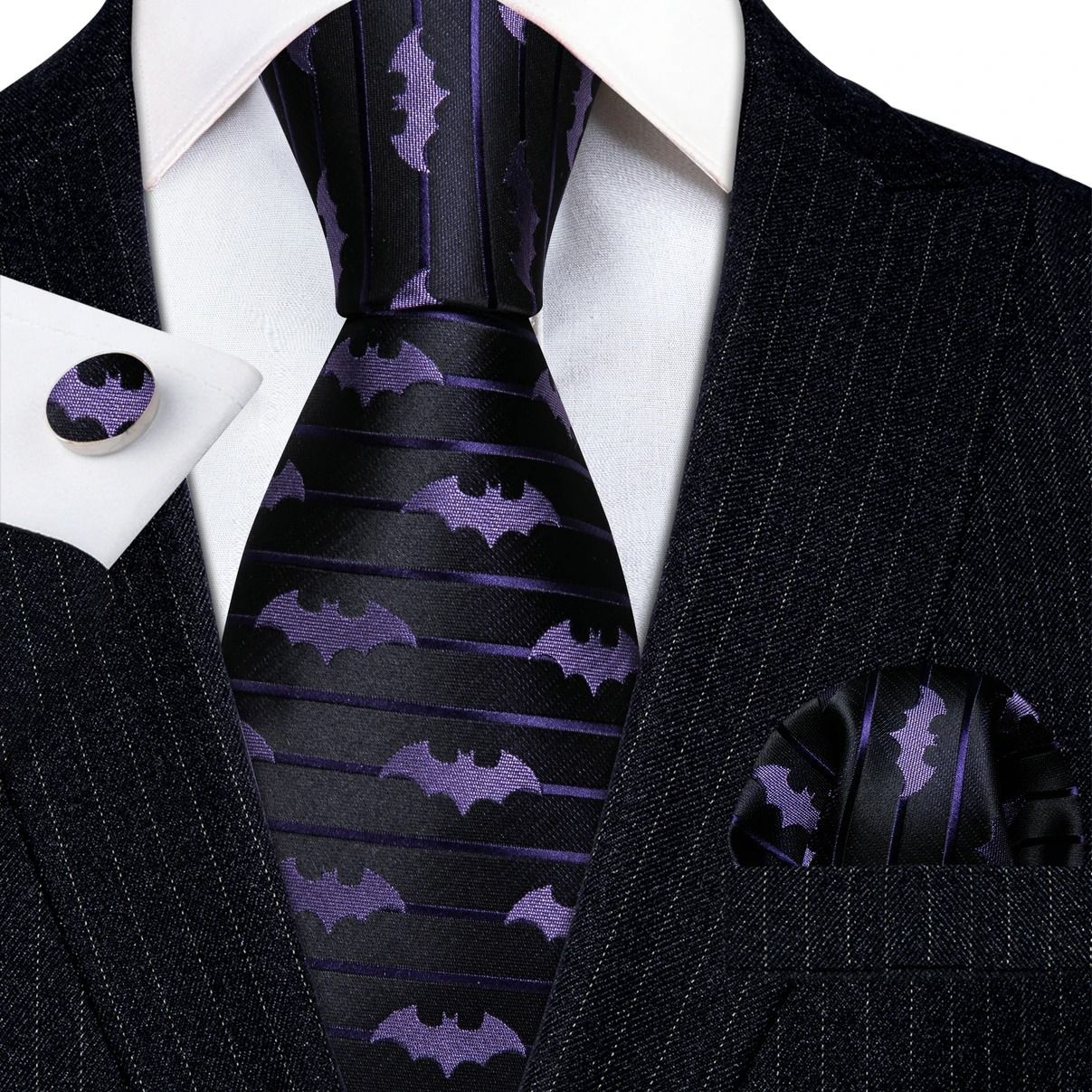 Stylish Purple Silk Tie Set For Men With Pocket Square And Cufflinks For Formal Occasions r
