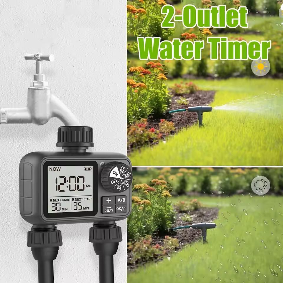 SmartDual Garden Irrigation Timer 2 Outlet Digital Faucet Controller For Lawn & Garden b
