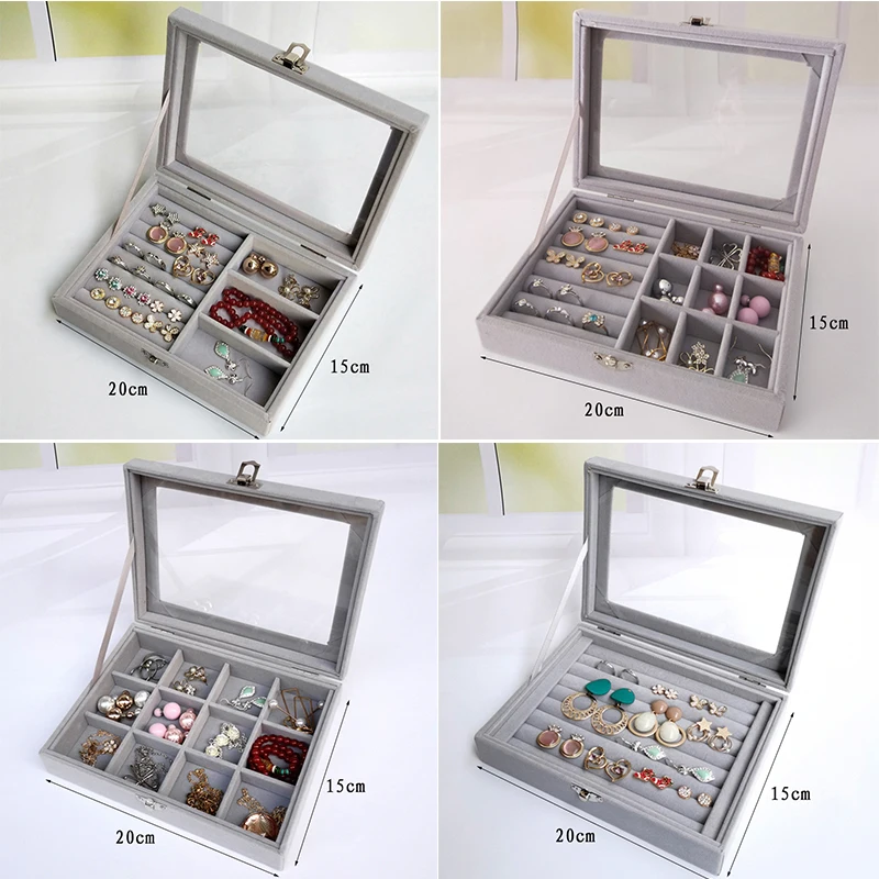 Display Organizer Box For Jewelry, Velvet & Glass Tray Holder Case For Rings & Earrings a c