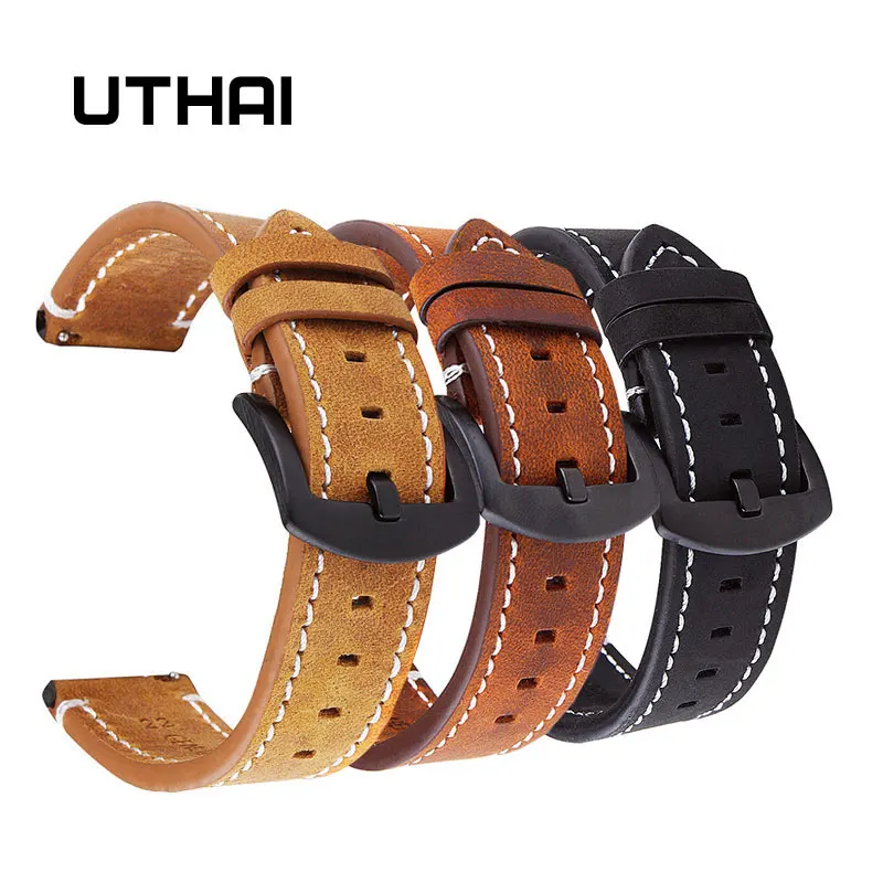 UTHAI P18 Echtes High-end-retro Kalbsleder Uhrenarmbänder 18mm 20mm 22mm Uhrenarmband Für Samsung uhrenarmband Für Huawei Uhr Image