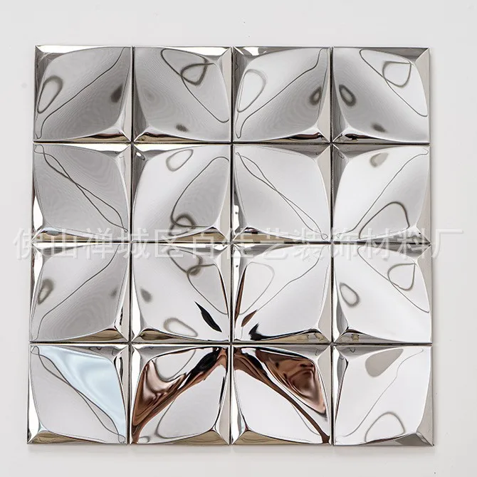 Tapetenaufkleber zum Abziehen und Aufkleben – 3D-Metallmosaikfliesen aus Edelstahl, Spiegeloberfläche, Schwarz und Silber, für Raumdekoration, Fernseher Image