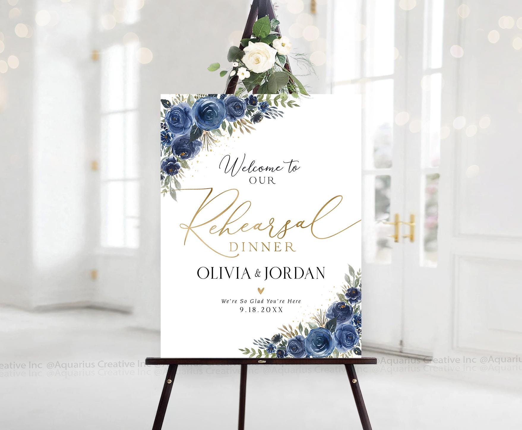 Cartello personalizzato per la cena di prova, Cartelli per la cena di prova, Cena di prova blu navy, Cartello di benvenuto per la cena di prova, Decor