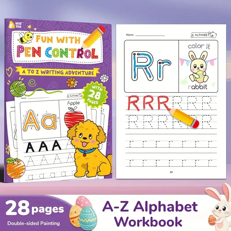 28-seitiges ABC-A-Z-Arbeitsbuch, geeignet für Vorschule und Kindergarten, magisches Wortbuch für frühes Lernen Image