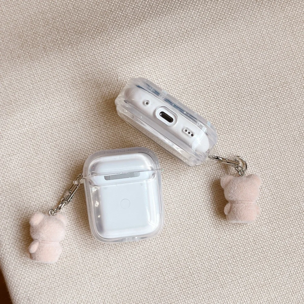 [5D91] Transparenter rosa Schneeflockenbär mit Anhänger ist geeignet für Airpods4 Schutzhülle Airpods Pro 3. Generation Apple Image