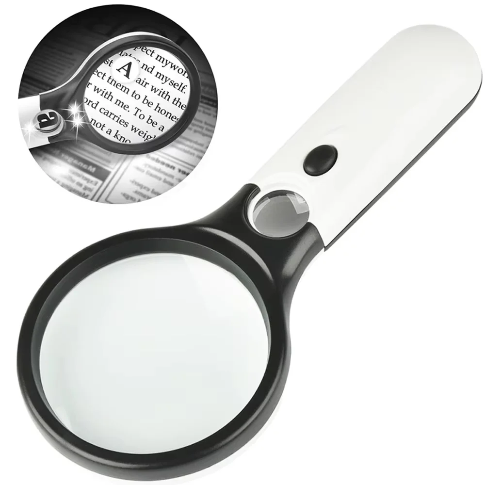 Tragbare Handlupe mit 3 LED-Lichtern, 3-fache 45-fache Lupe für ältere Zeitungen, Leselupe, Reparaturwerkzeug Image